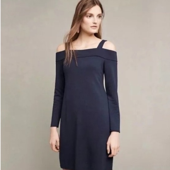 Anthropologie NWT Bailey/44 Metro Navy Blue Sweatshirt Cold Shoulder Dress S - Picture 2 of 11